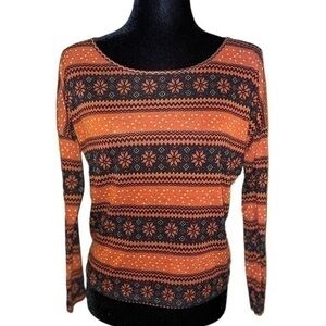 Forever 21 Fall Colors Orange & Black Long Sleeve Crop Top Size S